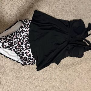 SHEIN Black and Pink Leopard Print Swim Set